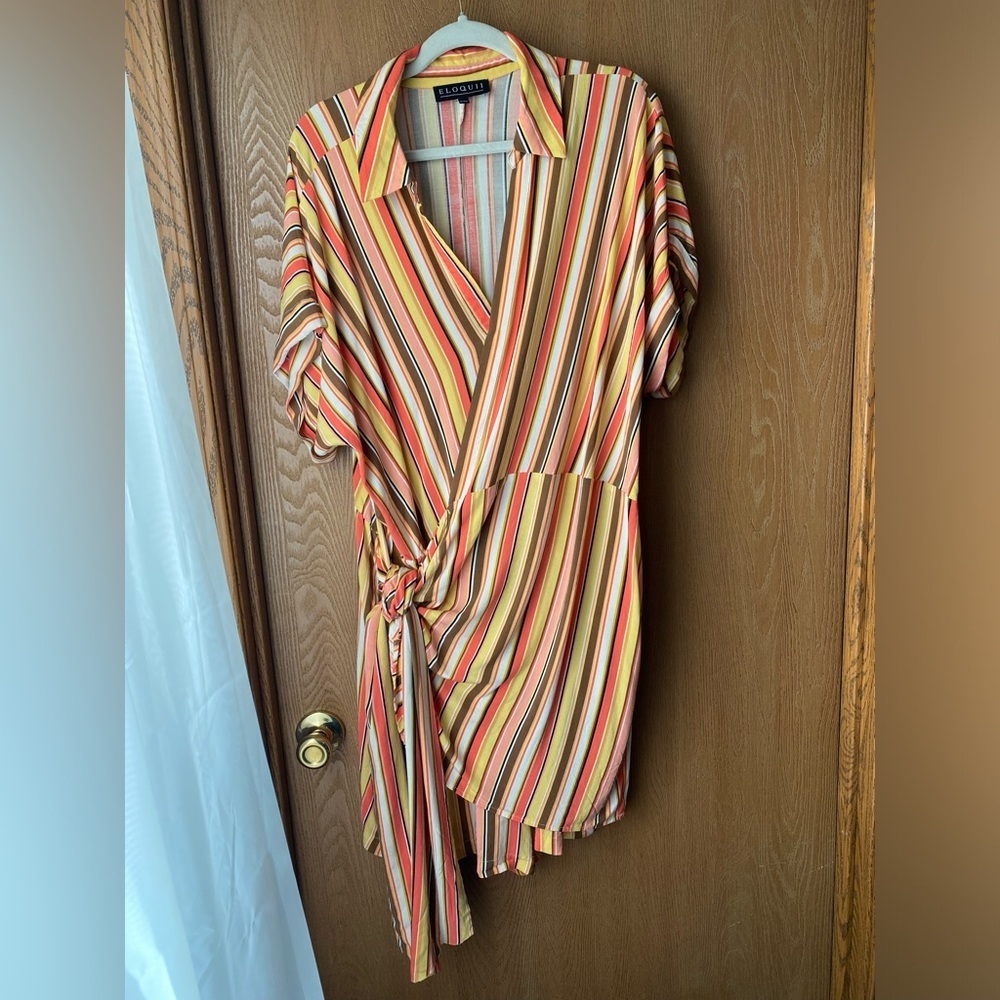 Eloquii 22 Orange and Yellow Faux Wrap Romper - Picture 3 of 16